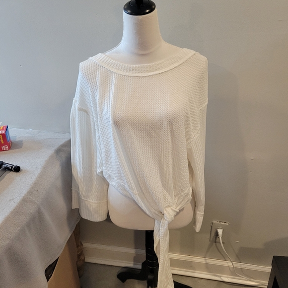 Free People Thermal White Long Sleeves Top Size Xs Oversized - Picture 1 of 8